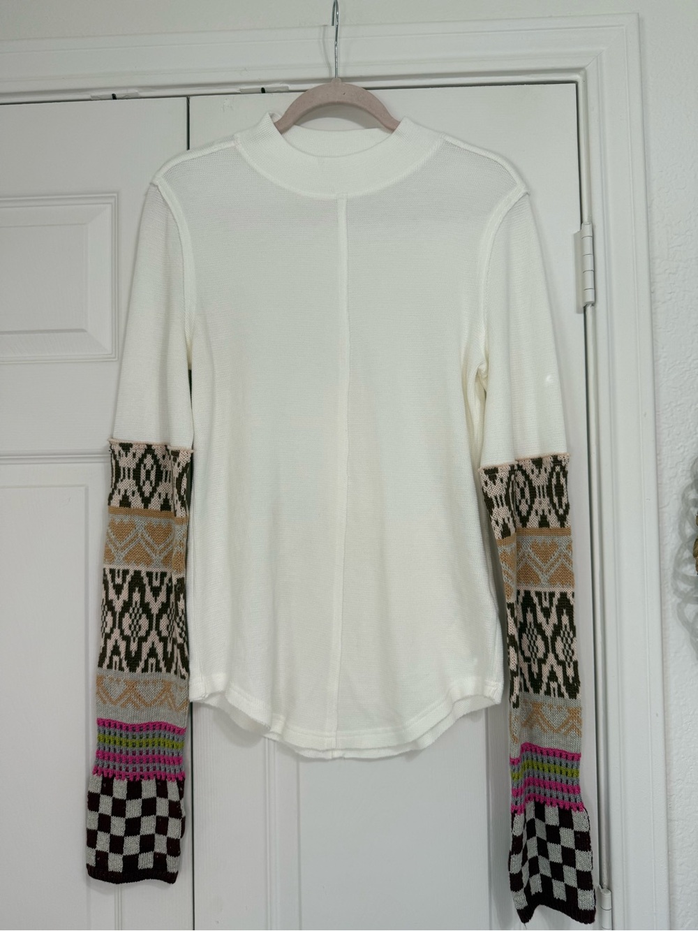 Free People Gorgeous Cuff Thermal Top Ivory Combo Size Sz L